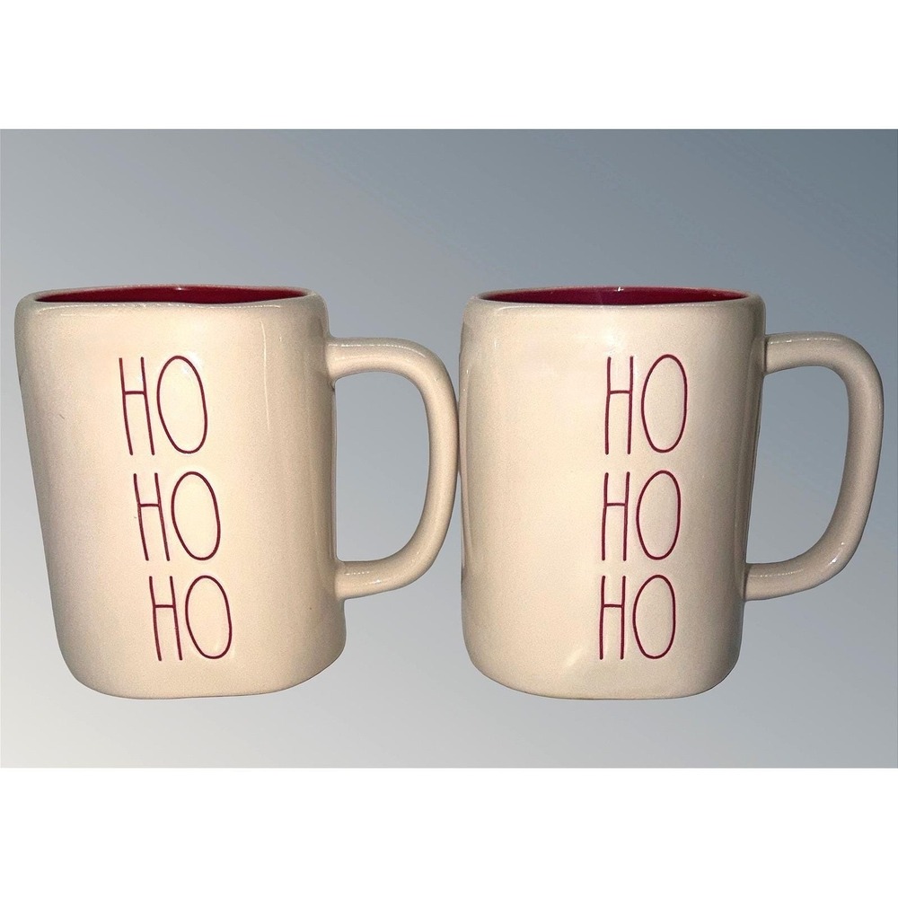 Rae Dunn HO HO HO Christmas Mugs - Set of 2 Retired Magenta Artisan Collection